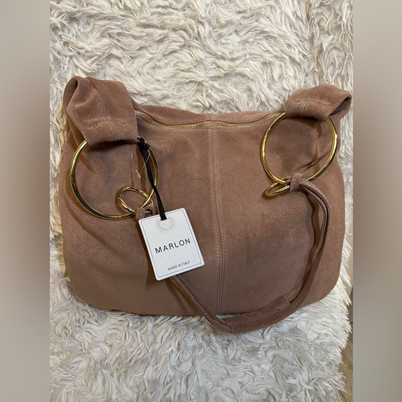 🩷NWT-MARLON GORGEOUS Made In Italy Genuine Suede Leather Circle Handle Hobo🩷 - Picture 5 of 17